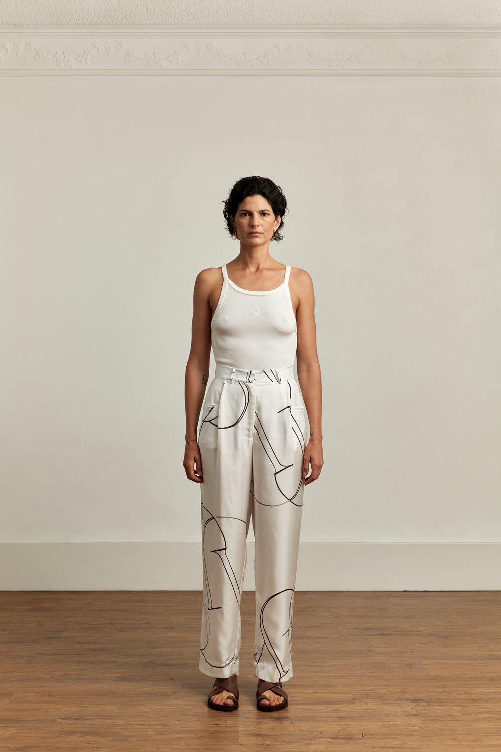 Emery Trouser | Silk Print Naturale