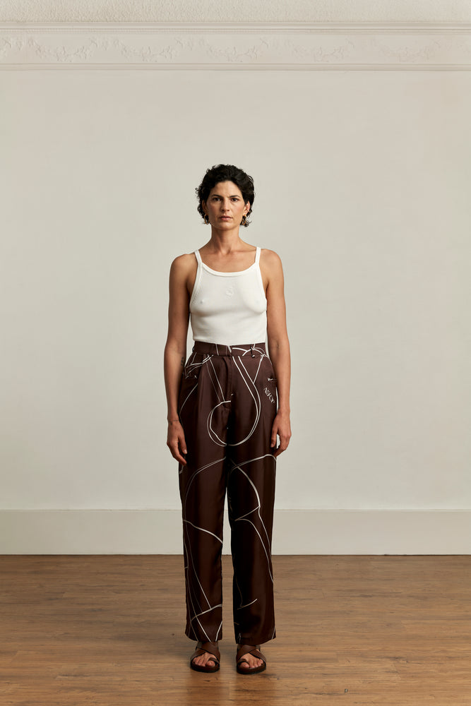 
                  
                    Emery Trouser | Silk Print Hickory
                  
                